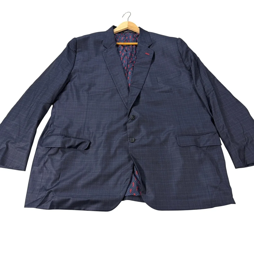 Bespoke Loro Piana Australis S150s Mens 54L Wool Blazer Navy Plaid Golf Lining